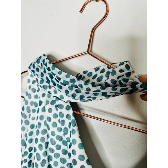 ELLE ZEITOUNE Blue Polka Dot Satin Halter Neckline Tie Waist Grace Gown Size L - Picture 8 of 16